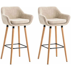 Lot de 2 tabourets de bar design et confortable en tissu crème avec accoudoirs et repose-pieds 100000275