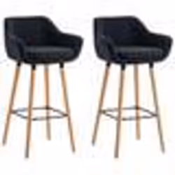 Tabourets de bar - Design - Lot de 2 - Tissu noir - Accoudoirs - Repose-pieds en métal