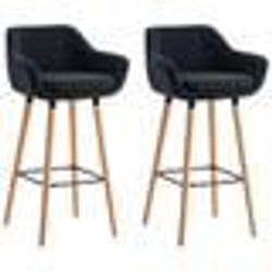 Tabourets de bar - Design - Lot de 2 - Tissu noir - Accoudoirs - Repose-pieds en métal