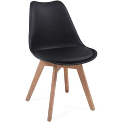 Lot de 2 chaises de salle à manger scandinaves assise rembourré pieds en bois hêtre rétro chaise pour salon chambre cuisine bureau noir