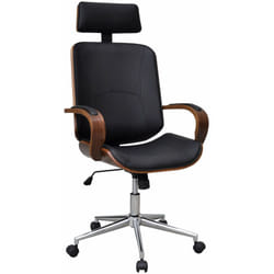 Fauteuil chaise siège de bureau en bois de noyer avec repose-tête luxe noir