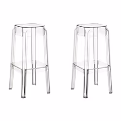 Tabourets de bar - Design moderne - Lot de 2 - Plastique transparent - Résistants UV - Empilables