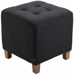 Tabouret bas repose-pieds pouf capitonné en tissu noir pieds en bois 45x46 cm 100000162