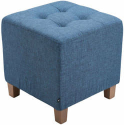 Tabouret bas repose-pieds pouf capitonné en tissu bleu pieds en bois 45x46 cm 100000158