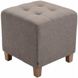 Tabouret bas repose-pieds pouf capitonné en tissu taupe pieds en bois 45x46 cm 100000143