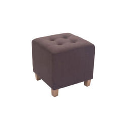Tabouret bas repose-pieds pouf capitonné en tissu marron - Marque - Modèle - Pieds en bois - 45x46 cm
