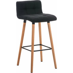 Tabouret de bar en tissu noir coutures décoratives pieds en bois avec repose-pieds 100000049