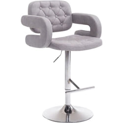 Tabouret de bar x1 design moderne avec repose-pieds accoudoirs en tissu capitonné gris et métal 100000037
