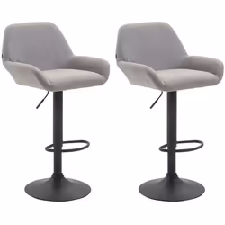 Lot de 2 tabourets de bar moderne et confortable en tissu gris clair pieds trompette en metal noir