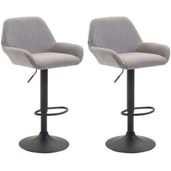 Lot de 2 tabourets de bar moderne et confortable en tissu gris clair pieds trompette en metal noir