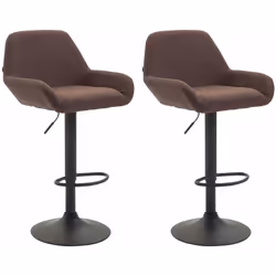 Lot de 2 tabourets de bar en tissu marron pieds trompette en métal noir réglable en hauteur et pivote à 360° Assise en Tissu  ...
