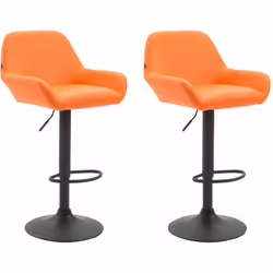 Lot de 2 tabourets de bar en synthétique orange pieds trompette en métal noir réglable en hauteur et pivote à 360° Assise en  ...