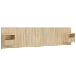 Tête de lit accessoire couchage chambre à coucher meuble avec chevet intégré étagère MDF marron clair TDL0205822