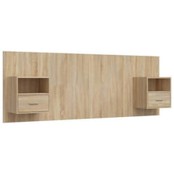 Tête de lit avec chevet intégré - TDL - MDF - Marron clair - Design classique - Espace de rangement
