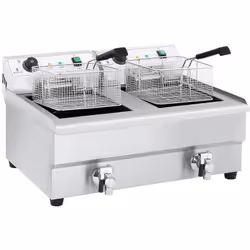 Double friteuse électrique - 2 x 16 litres avec robinet de vidange Avec la double friteuse électrique et sa zone de froid de ...