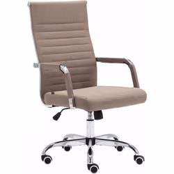 Fauteuil de bureau sur roulettes confortable hauteur réglable en tissu taupe cadre métal chromé Rembourrage de haute qualité  ...