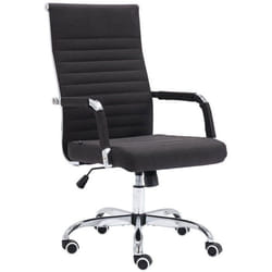 Fauteuil de bureau sur roulettes confortable hauteur reglable en tissu noir cadre metal chrome