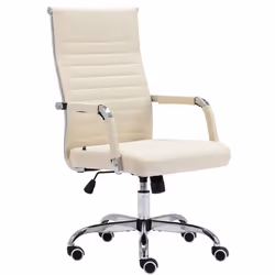 Fauteuil de bureau sur roulettes confortable hauteur reglable en tissu crème cadre metal chrome
