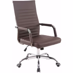 Fauteuil de bureau sur roulettes confortable hauteur réglable en synthétique marron cadre métal chromé Rembourrage de haute q ...