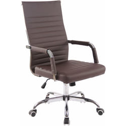 Fauteuil de bureau sur roulettes confortable hauteur réglable en synthétique marron cadre métal chromé BUR10573
