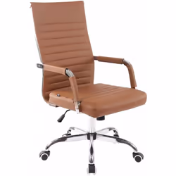 Fauteuil de bureau sur roulettes confortable hauteur réglable en synthétique marron clair cadre métal chromé Rembourrage de h ...