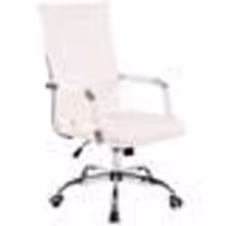 Fauteuil de bureau - Confortable - Hauteur réglable - Cuir synthétique blanc - Cadre métal chrome - Roulettes