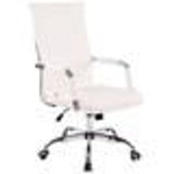 Fauteuil de bureau - Confortable - Hauteur réglable - Cuir synthétique blanc - Cadre métal chrome - Roulettes