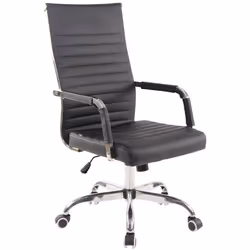 Fauteuil de bureau sur roulettes confortable hauteur reglable en synthetique noir cadre metal chrome