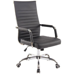 Fauteuil de bureau sur roulettes confortable hauteur reglable en synthetique noir cadre metal chrome