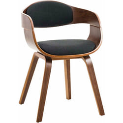 Chaise de bureau sans roulettes visiteur en tissu et bois design retro et confort maximal noyer noir BUR10550