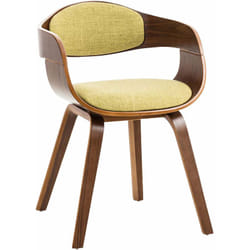 Chaise de bureau sans roulettes visiteur en tissu et bois design retro et confort maximal noyer vert clair BUR10549