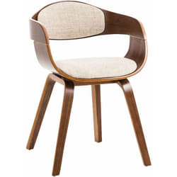 Chaise de bureau sans roulettes visiteur en tissu et bois design retro et confort maximal noyer crème BUR10546