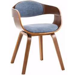 Chaise visiteur en tissu design retro et confort maximal noyer bleu. Dossier et siège généreusement rembourrés et revêtus d'u ...