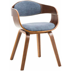 Chaise de bureau sans roulettes visiteur en tissu et bois design retro et confort maximal noyer bleu BUR10544
