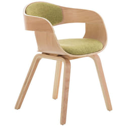 Chaise de bureau sans roulettes visiteur en tissu et bois design retro et confort maximal naturel et vert BUR10540