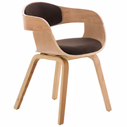Chaise visiteur en tissu design retro et confort maximal naturel et marron. Dossier et siège généreusement rembourrés et revê ...