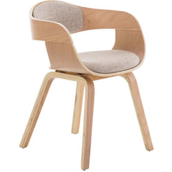 Chaise de bureau sans roulettes visiteur en tissu et bois design retro et confort maximal naturel et crème BUR10538
