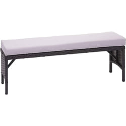 Banc de jardin banquette en polyrotin noir et coussin gris clair 112 cm MDJ04167