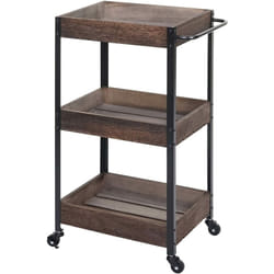Décoshop26 - Chariot de service cuisine bar avec 3 niveaux étagères sur roulettes en bois massif shabby marron ETA04057