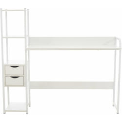 Décoshop26 - Bureau style industriel avec étagère et espace de rangement table d'ordinateur en mdf blanc BUR10507