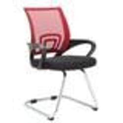 Chaise de bureau reception sans roulettes dossier en maille avec accoudoirs rouge