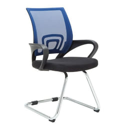 Chaise de bureau - Non spécifié - Modèle sans roulettes - Dossier en maille - Accoudoirs - Bleu