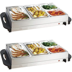 Helloshop26 - Lot de 2 chauffes plats électrique en acier inoxydable maintien de la température couvercles transparents chauffe buffet chafing dish