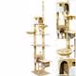 Arbre à chat - Griffoir XXL - Beige et blanc - Hauteur réglable 240-260 cm - Sisal - Pour grands chats