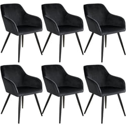 Lot de 6 chaises pieds noir siège de salon cuisine salle à manger design élégant velours noir