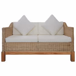 Canapé 2 places - Maison - Rotin naturel - Coussins amovibles - Style scandinave - Confort moelleux