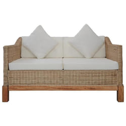 Canapé 2 places - Maison - Rotin naturel - Coussins amovibles - Style scandinave - Confort moelleux