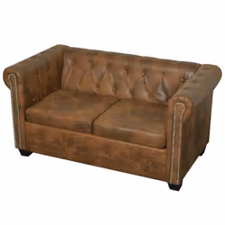 Canape chesterfield 2 places cuir artificiel marron
