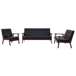 Ensemble de canapés - Non spécifié - 3 pièces - Similicuir noir - Confort moelleux - Design contemporain