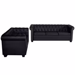 Canapé Chesterfield - Non spécifié - 2 et 3 places - Cuir synthétique noir - Élégance - Confort moelleux